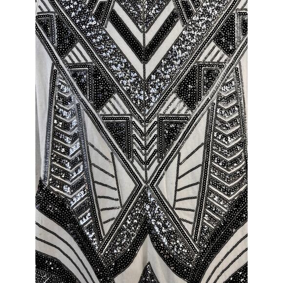 Express‎ Sheath Dress Womens S Black Silver Sequins Aztec Cap Sleeve Bodycon - Picture 5 of 12